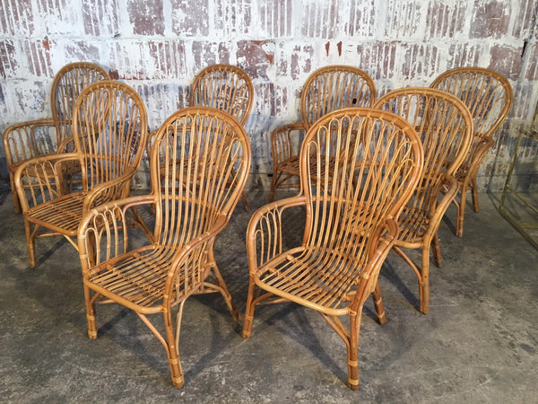 Vintage Rattan Fan Back Dining Chairs