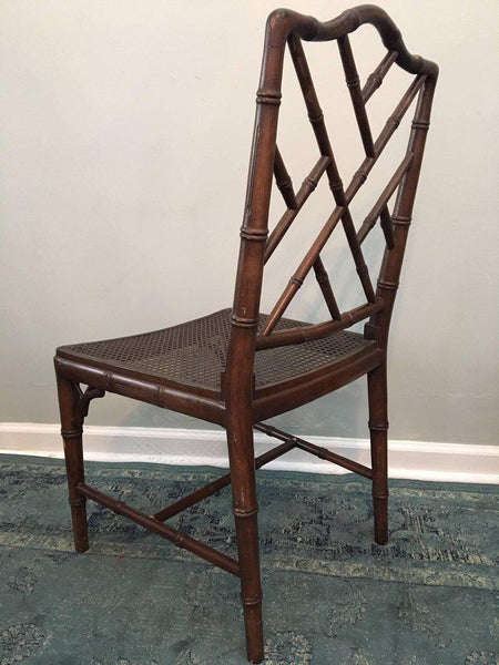 Set of Four Chinese Chippendale Faux Bamboo Dining Chairs