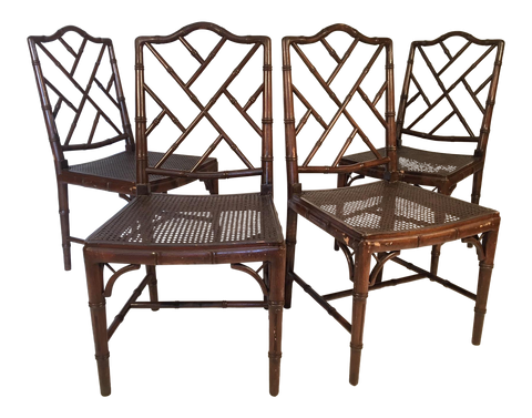 Chinese Chippendale Faux Bamboo Dining Chairs