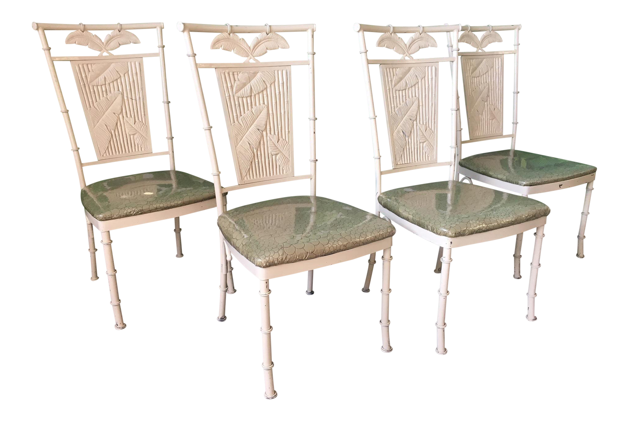 Set of Four Metal Faux Bamboo Palm Tree Chairs