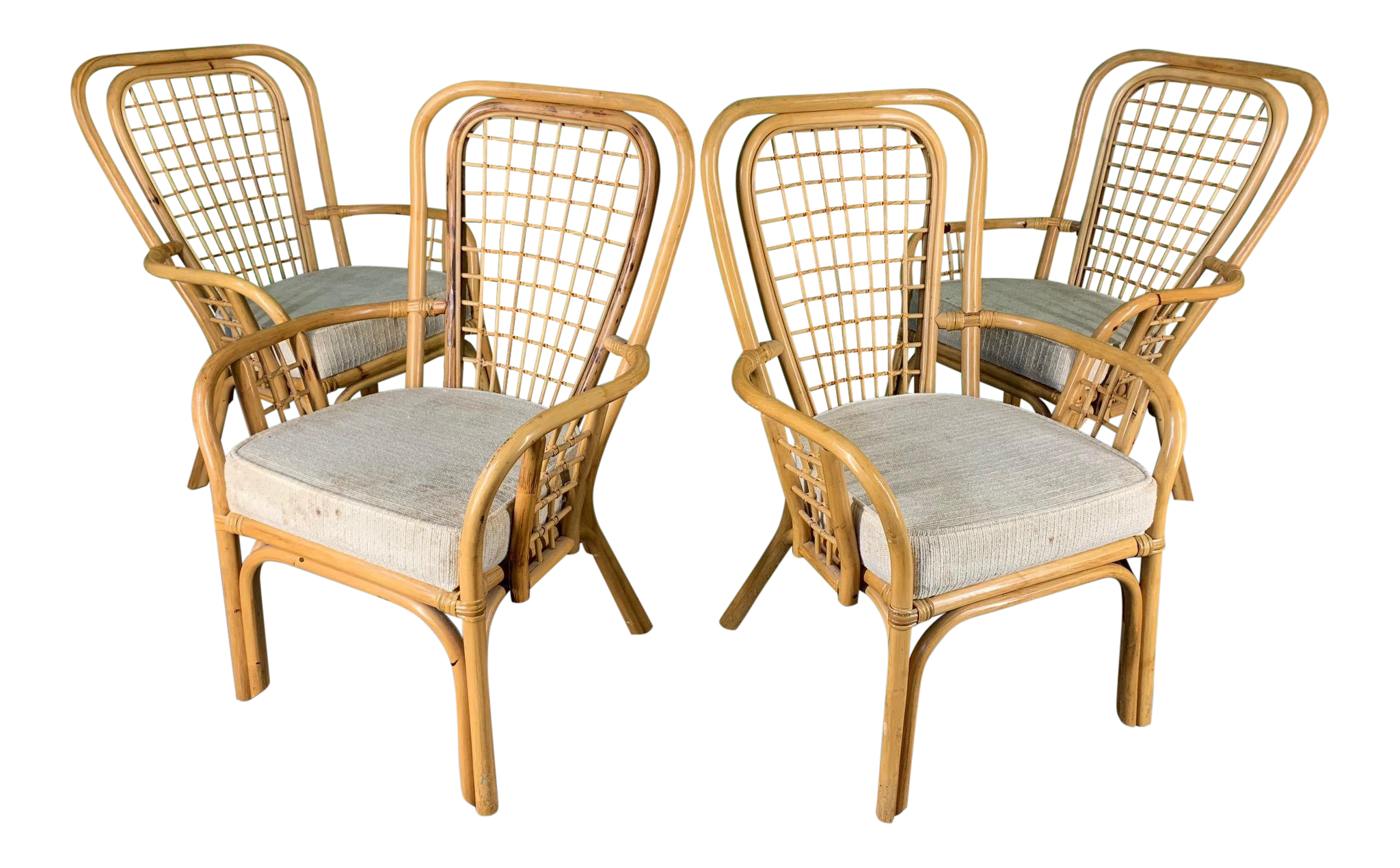 Set of Four Rattan Fan Back Arm Chairs