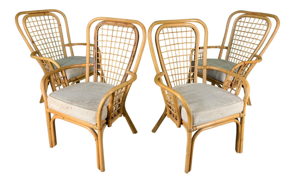 Set of Four Rattan Fan Back Arm Chairs