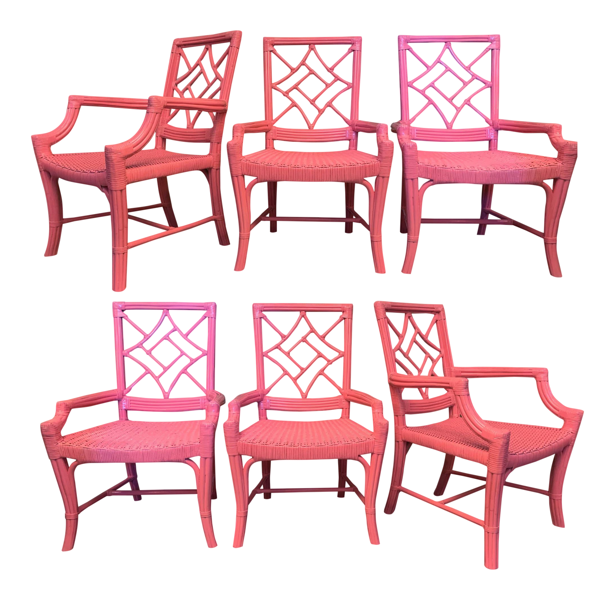 Set of Six Rattan Chinoiserie Faux Bamboo Dining Chairs