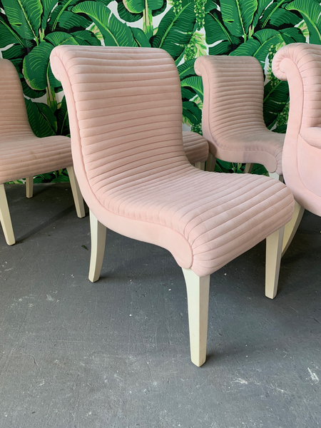 Set of Six Sculptural Pink Tufted Dining Chairs front view