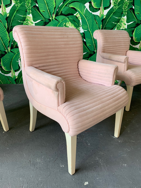 Set of Six Sculptural Pink Channel Back Tufted Dining Chairs