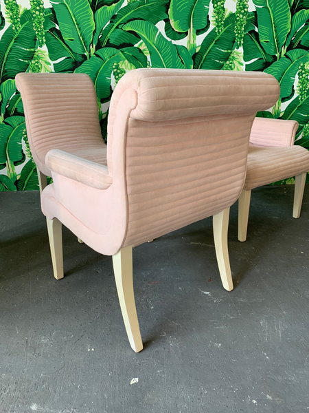 Set of Six Sculptural Pink Tufted Dining Chairs rear view
