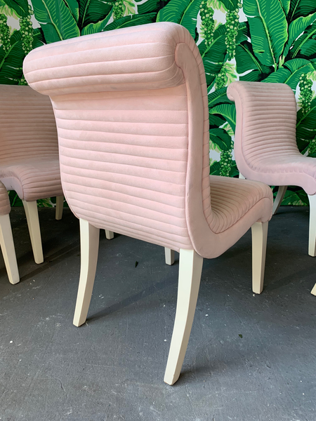 Set of Six Sculptural Pink Channel Back Tufted Dining Chairs