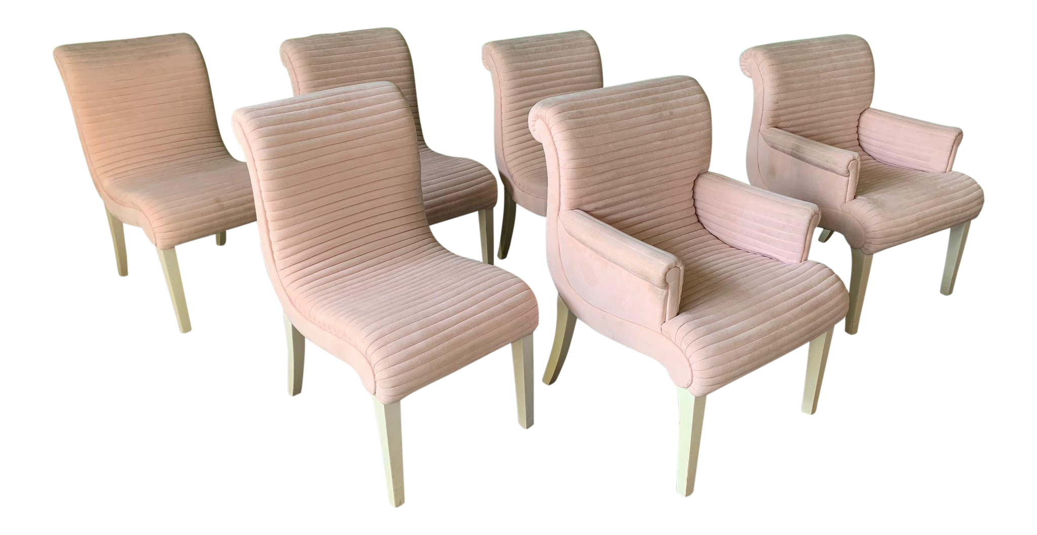Set of Six Sculptural Pink Tufted Dining Chairs