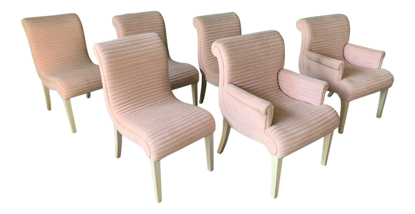 Set of Six Sculptural Pink Tufted Dining Chairs