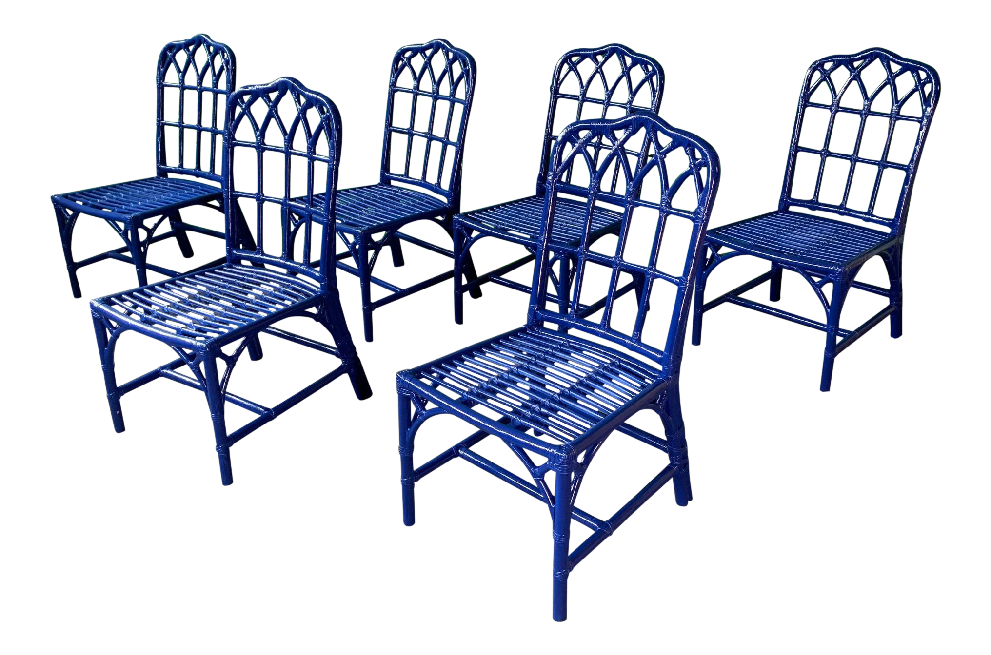 Set of Six Vintage McGuire Bamboo Cathedral Dining Chairs