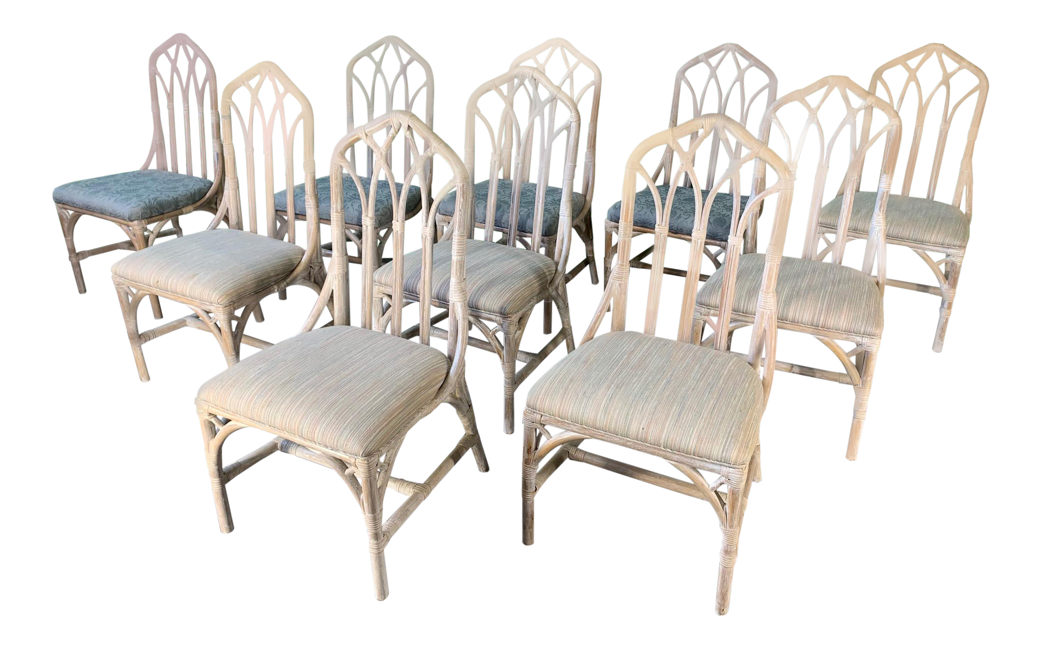 Set of Ten Rattan Dining Chairs by Henry Link