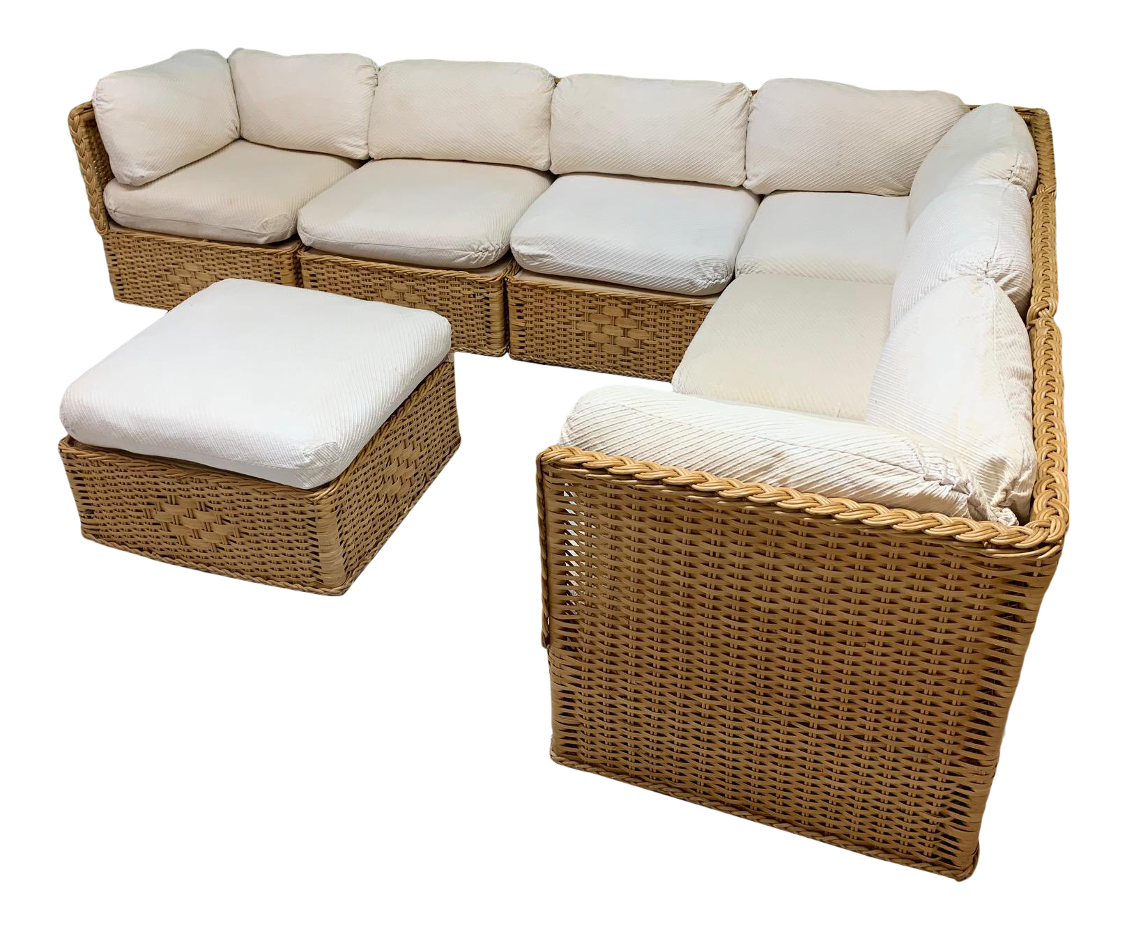 Seven Piece Wicker Sectional Sofa in the Manner of Michael Taylor