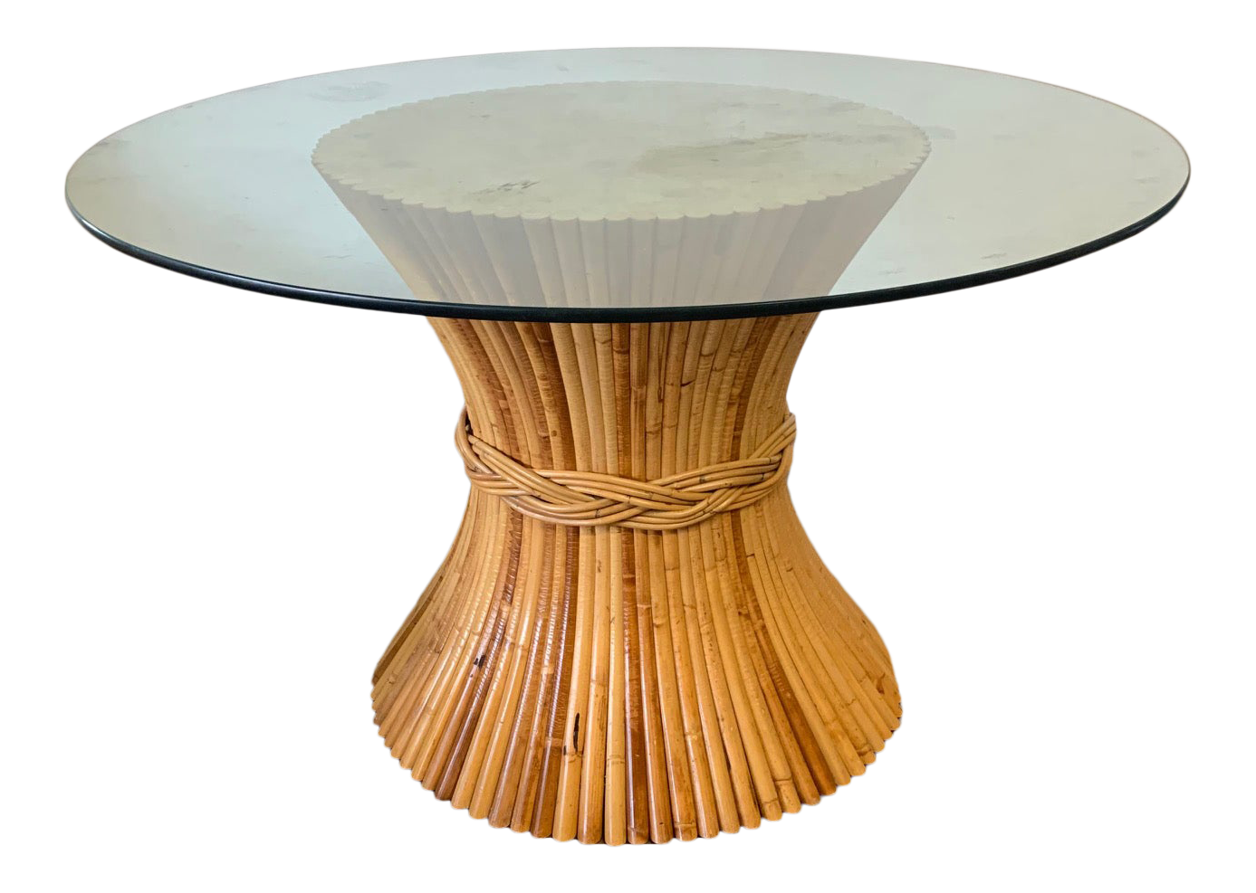 Sheaf of Wheat Bamboo Pedestal Dining Table by McGuire