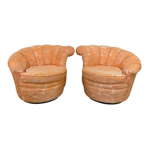 Shell Channel Back Tufted Nautilus Swivel Chairs, a Pair