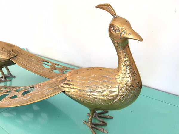 Solid Brass Male and Female Peacock Statues