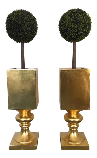 Pair of Large Hollywood Regency Gold Gilt Pedestal Planters