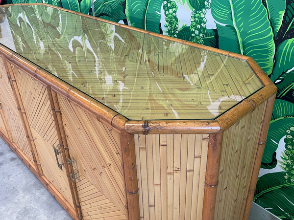 Split Reed Rattan and Faux Bamboo Credenza