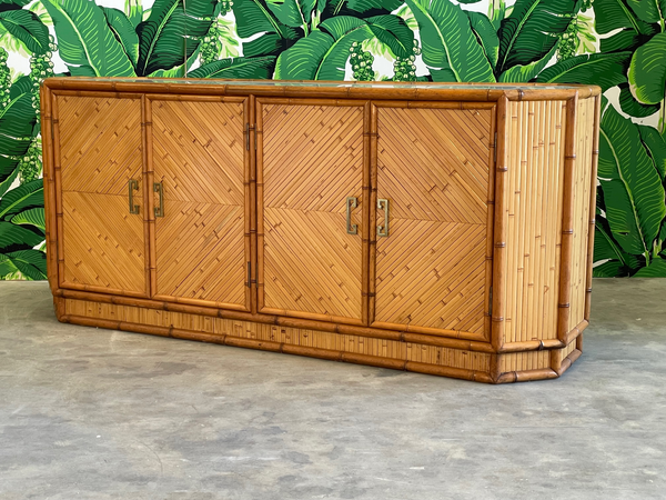 Split Reed Rattan and Faux Bamboo Credenza