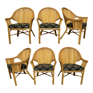 Split Reed Rattan Bucket Dining Chairs, Set of 6