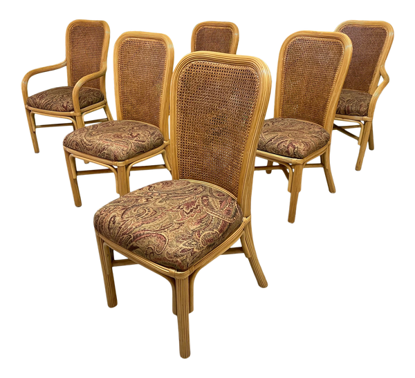 Split Reed Rattan Cane Back Dining Chairs, Set of 6