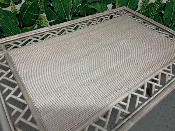 Split Reed Rattan Chinoiserie Fretwork Dining Table top view