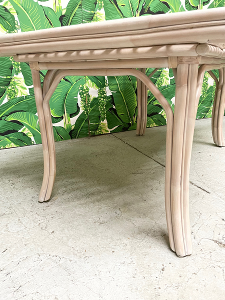 Split Reed Rattan Chinoiserie Fretwork Dining Table side view