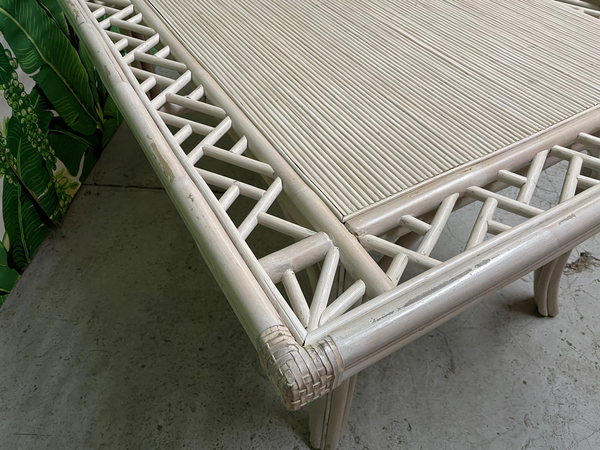 Split Reed Rattan Chinoiserie Fretwork Dining Table close up