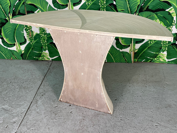 Split Reed Rattan Demi-Lune Pedestal Console Table