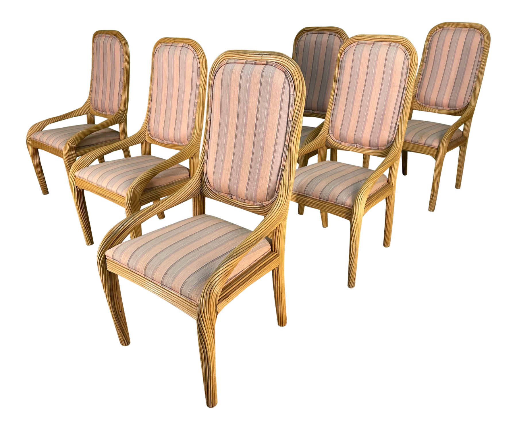 Split Reed Rattan Dining Chairs, Set of 6