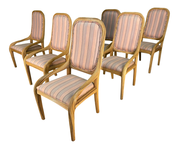 Split Reed Rattan Dining Chairs, Set of 6