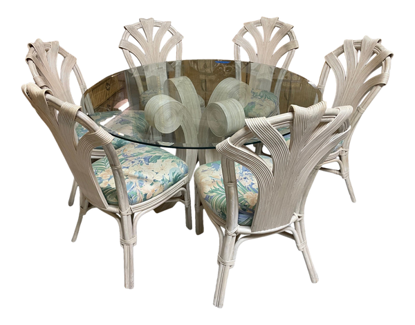 Split Reed Rattan Dining Set in the Manner of Betty Cobonpue
