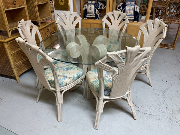 Split Reed Rattan Dining Set in the Manner of Betty Cobonpue