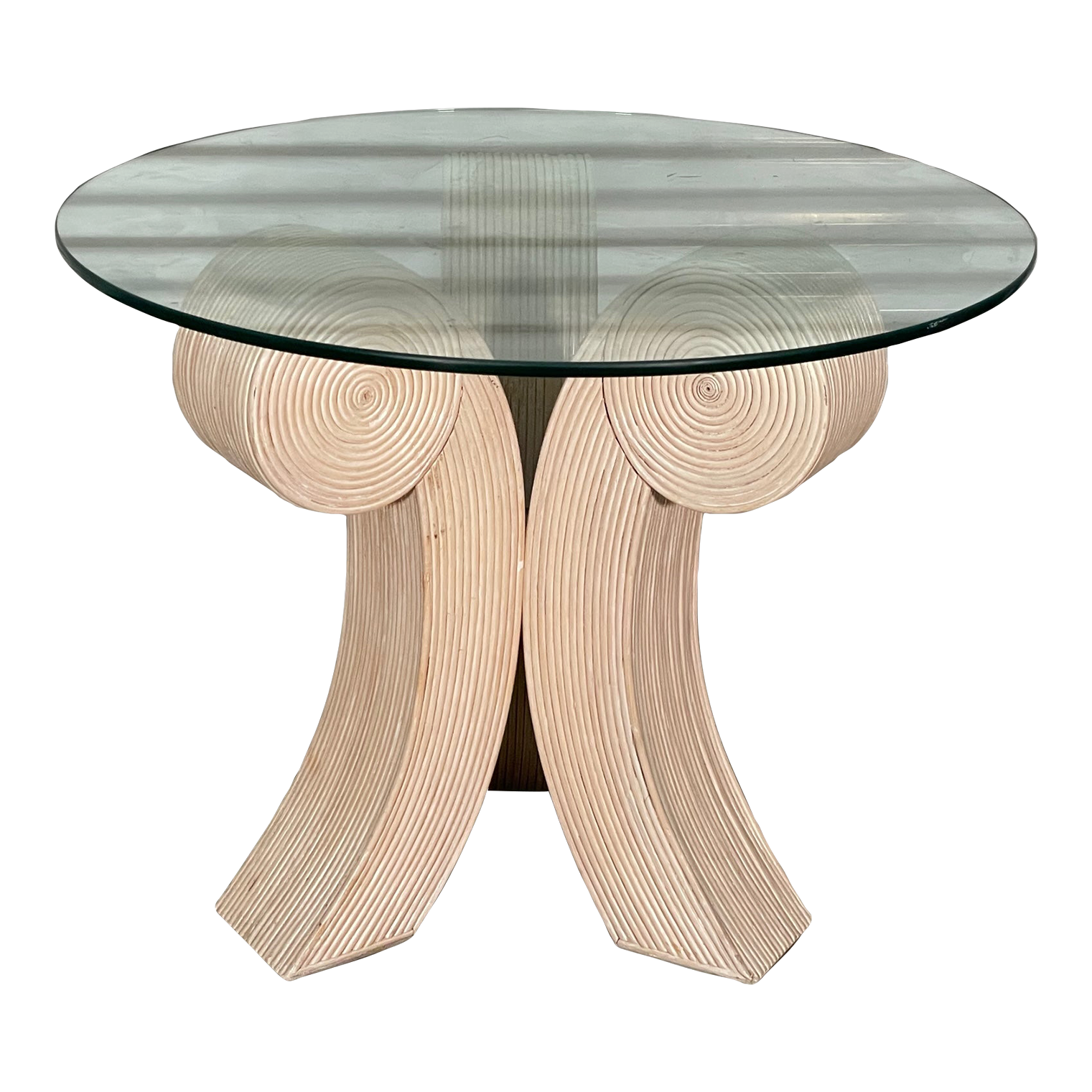 Split Reed Rattan End Table in the Manner of Betty Cobonpue