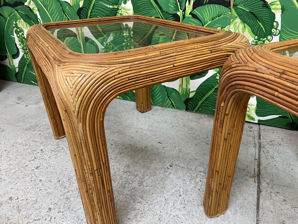 Split Reed Rattan End/Side Tables, a Pair side view
