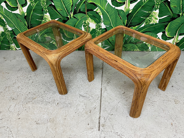 Split Reed Rattan End/Side Tables, a Pair top view