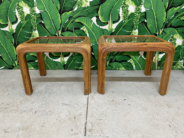 Split Reed Rattan End/Side Tables, a Pair front view