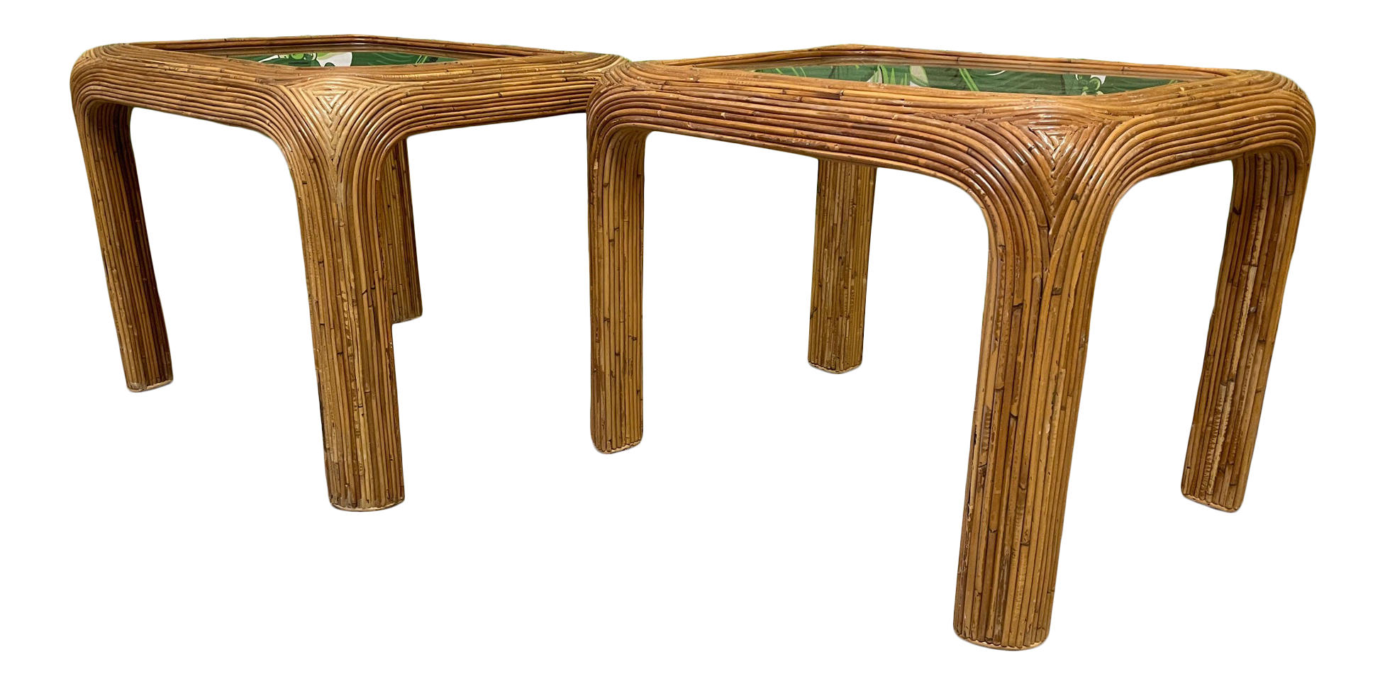 Split Reed Rattan End/Side Tables, a Pair