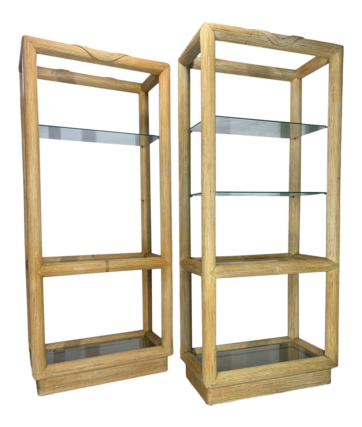 Split Reed Rattan Etageres in the Style of Gabriella Crespi