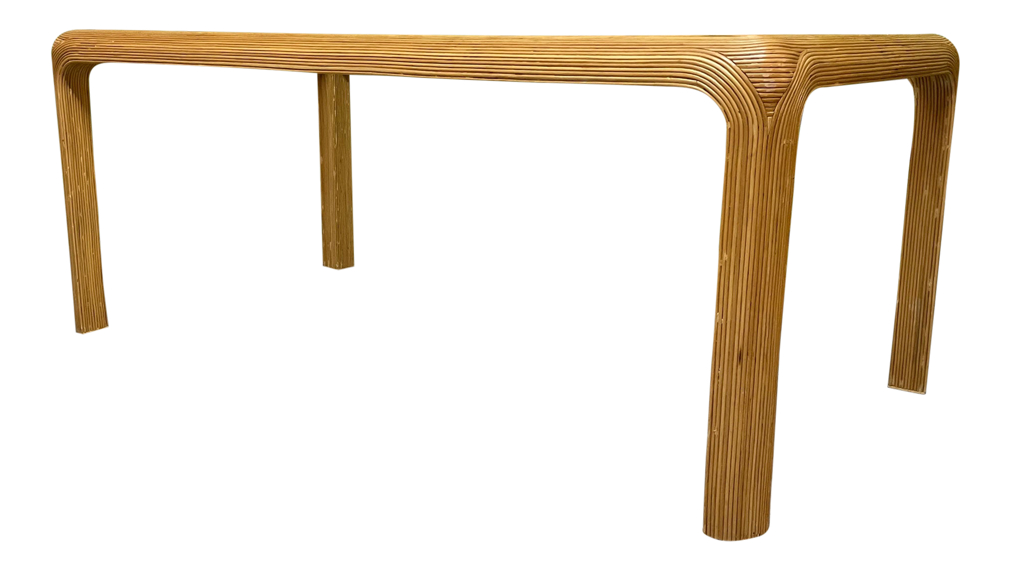 Split Reed Rattan Glass Top Dining Table