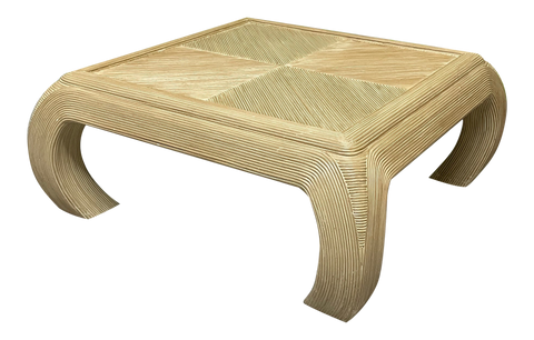 Split Reed Rattan Ming Asian Coffee Table in the Style of Gabriella Crespi