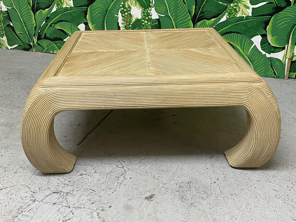 Split Reed Rattan Ming Asian Coffee Table in the Style of Gabriella Crespi top view