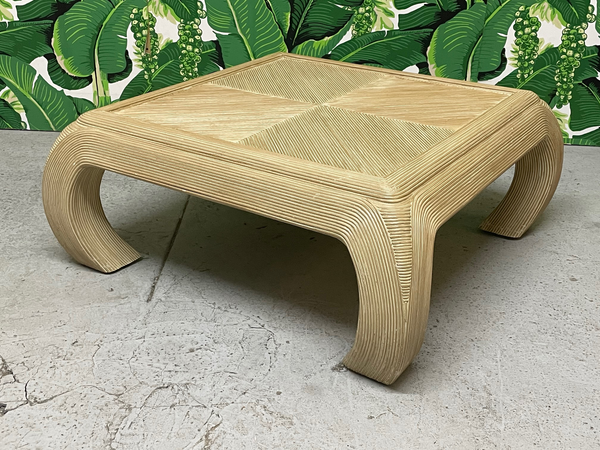 Split Reed Rattan Ming Asian Coffee Table in the Style of Gabriella Crespi front view