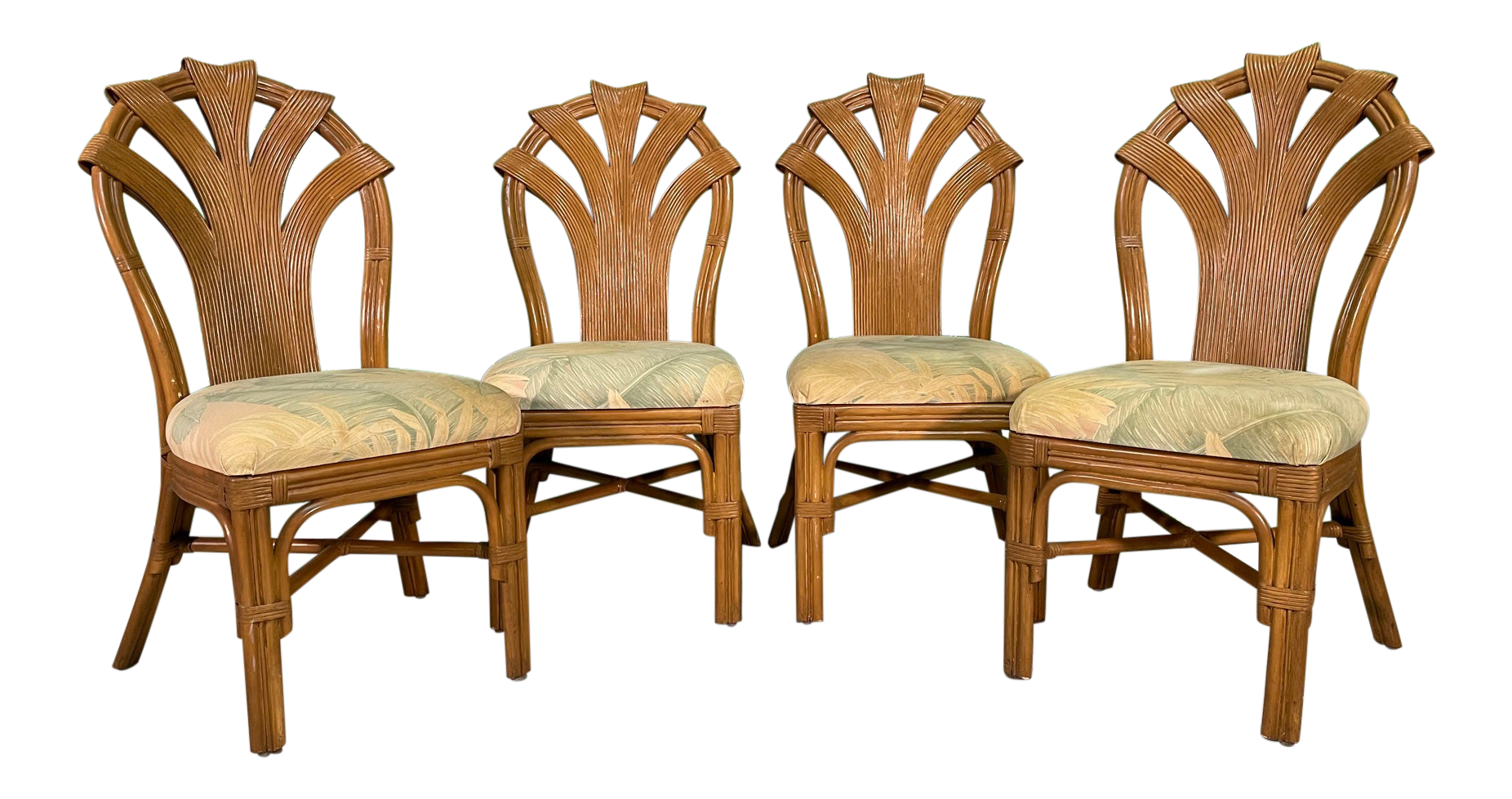 Split Reed Rattan Sculptural Dining Chairs, Set of 4
