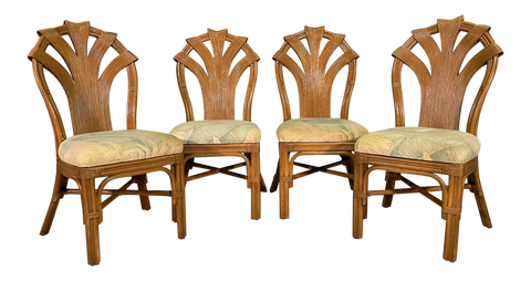 Split Reed Rattan Sculptural Dining Chairs, Set of 4