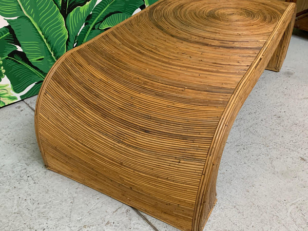 Split Reed Rattan Waterfall Coffee Table in the Manner of Gabriella Crespi side view