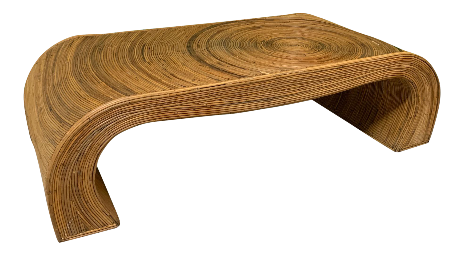 Split Reed Rattan Waterfall Coffee Table in the Manner of Gabriella Crespi