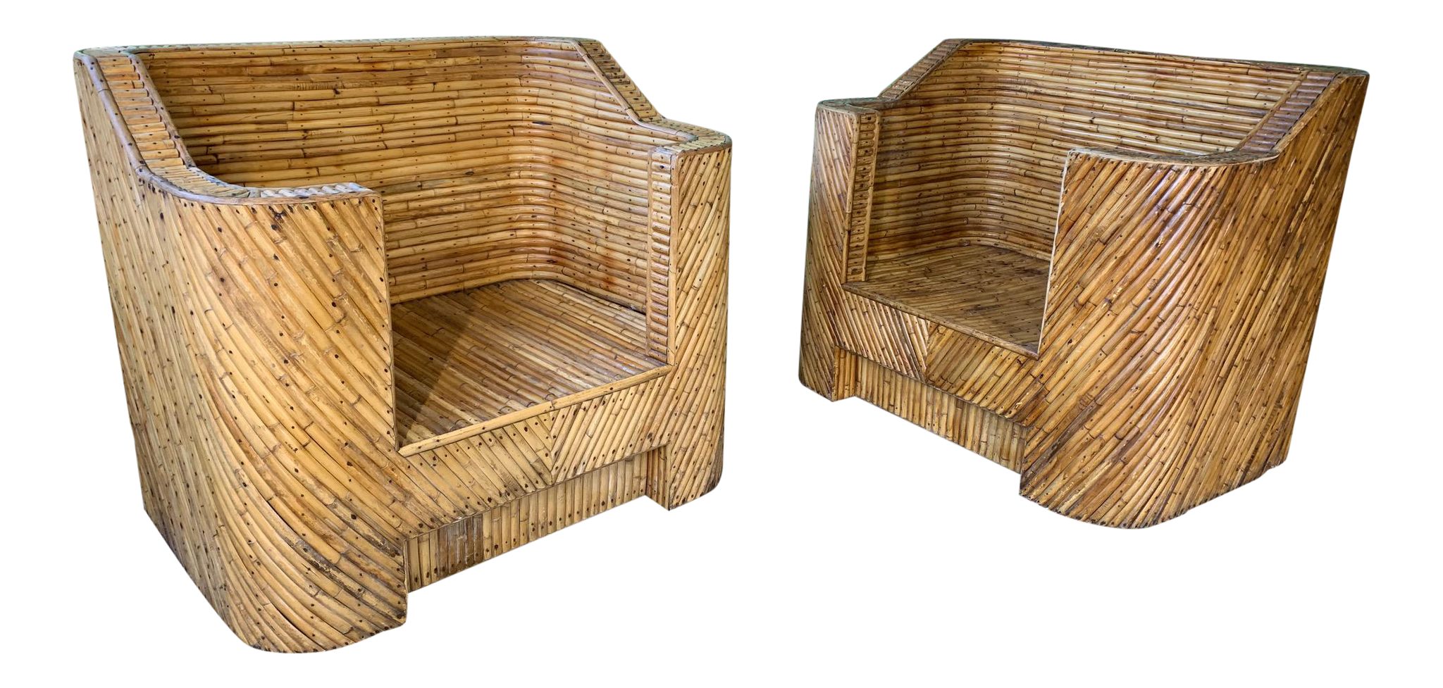 Stacked Bamboo Club Chairs in the Manner of Gabriella Crespi