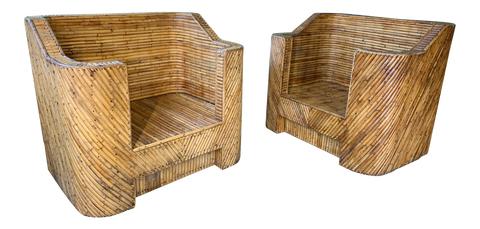 Stacked Bamboo Club Chairs in the Manner of Gabriella Crespi