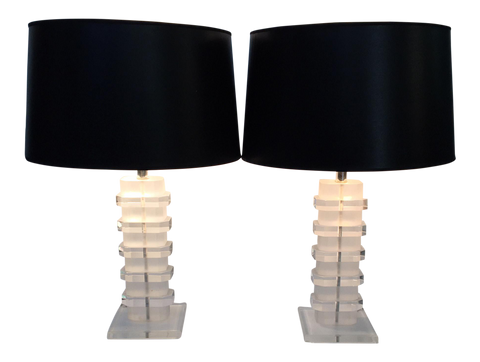 Pair of Stacked Lucite Table Lamps