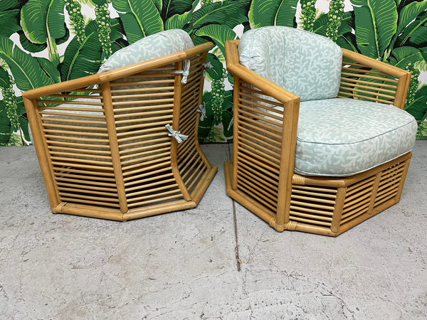 Stacked Rattan Albini Style Sculptural Club Chairs front view
